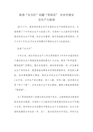 检查“全方位”问题“零容忍”-全市开展安全生产大检查