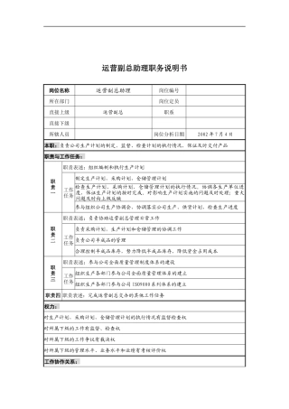 某公司运营副总助理职务说明书