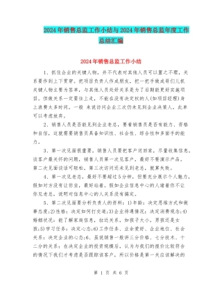 2024年销售总监工作小结与2024年销售总监年度工作总结汇编