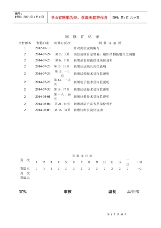 某电器有限公司岗位说明书