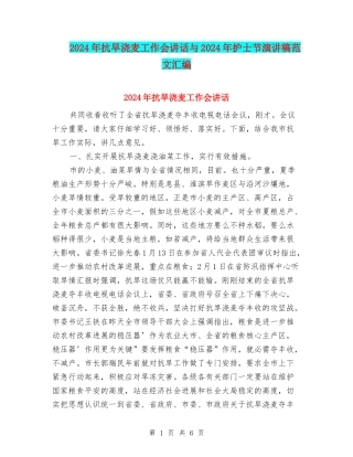 2024年抗旱浇麦工作会讲话与2024年护士节演讲稿范文汇编