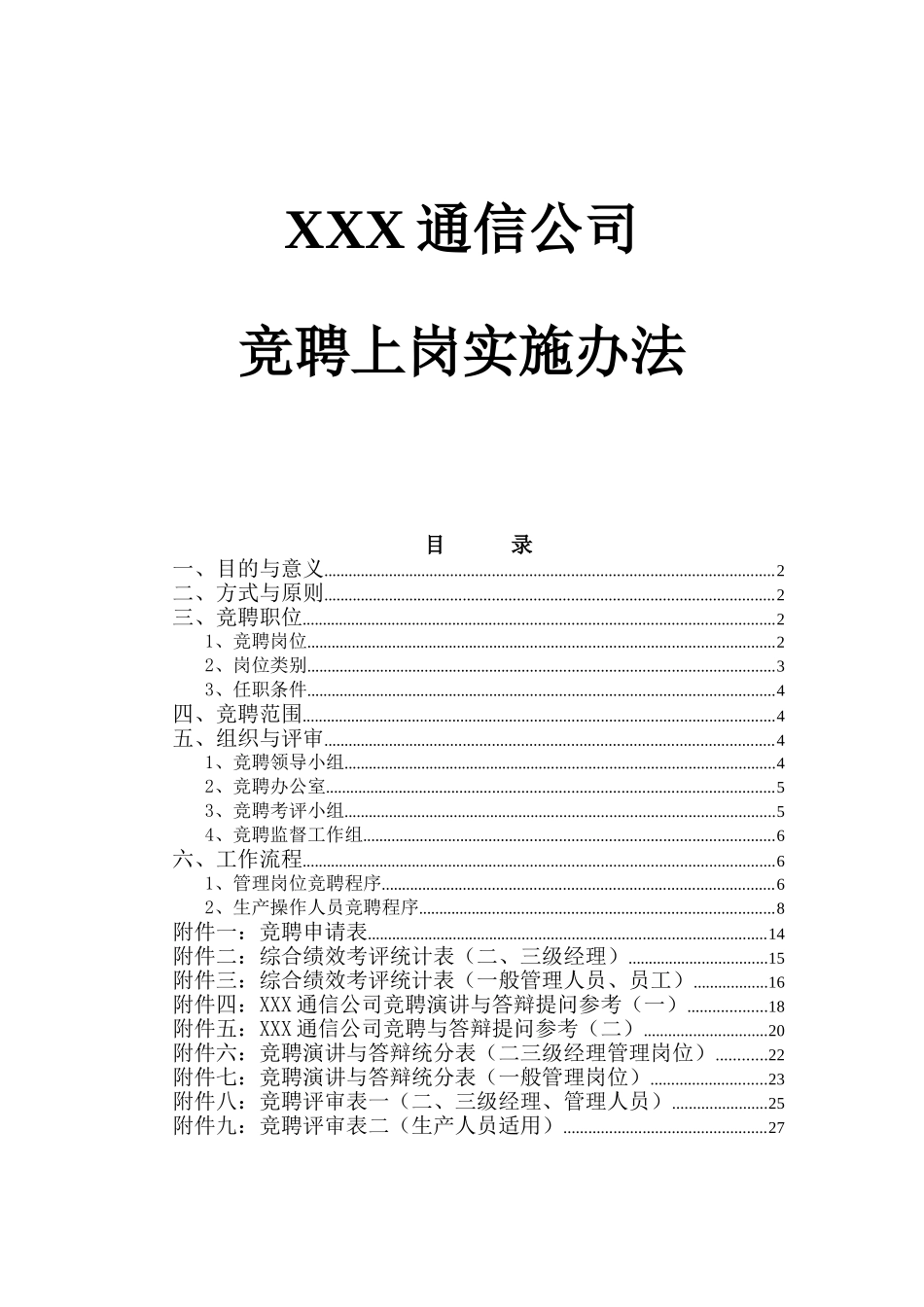 某某通信公司竞聘上岗实施办法_第1页