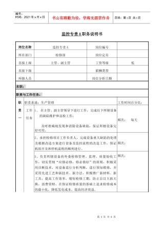 检修部监控专责a职务说明