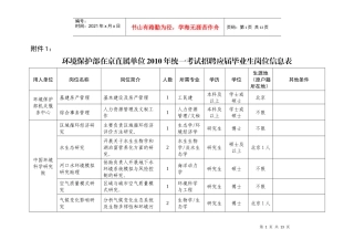 环境保护部在京直属单位XXXX年统一考试招聘应届毕业生岗位信