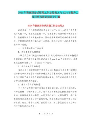 2024年资深财务试用期工作总结范文与2024年超声工作年终考核总结范文汇编