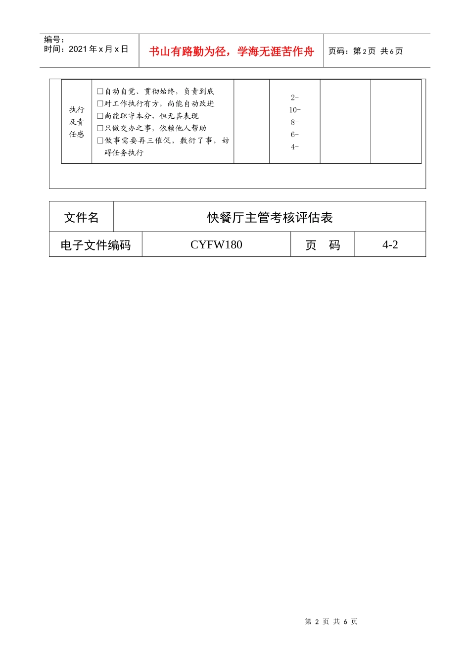 快餐厅主管考核评估表_第2页