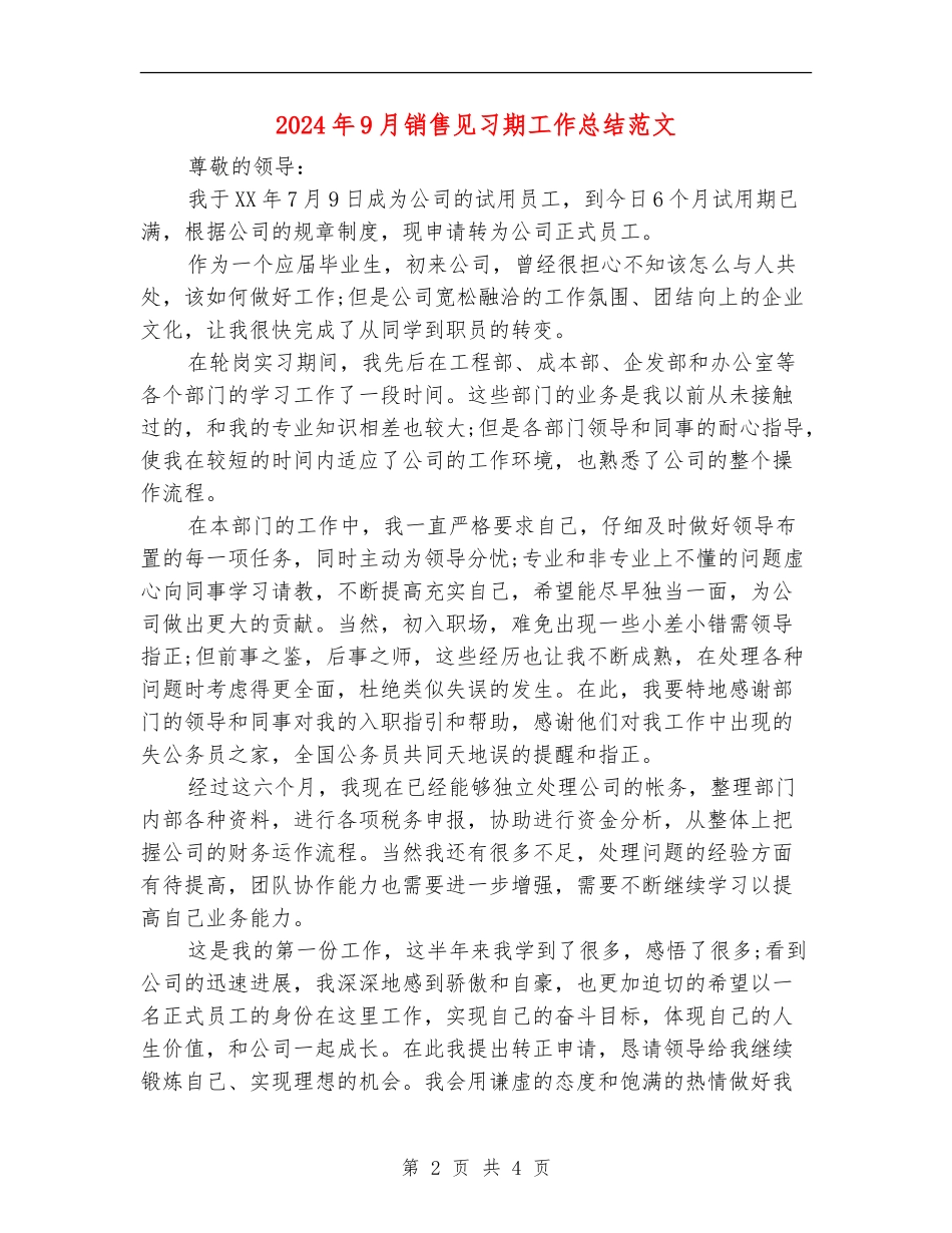 2024年9月销售见习期工作总结范文_第2页