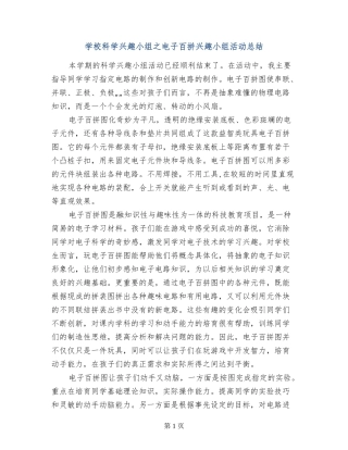小学科学兴趣小组之电子百拼兴趣小组活动总结