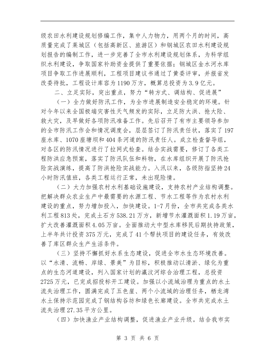 2024年水利与渔业半年工作总结_第3页