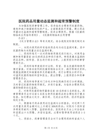 医院药品用量动态监测和超常预警规章制度
