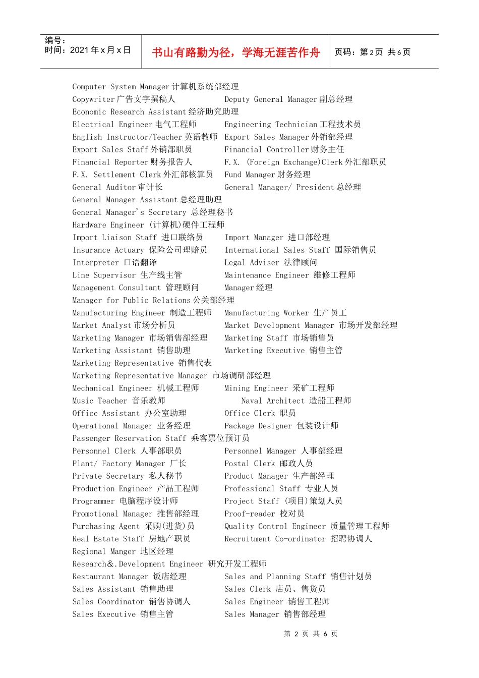 相关职位英语翻译_第2页