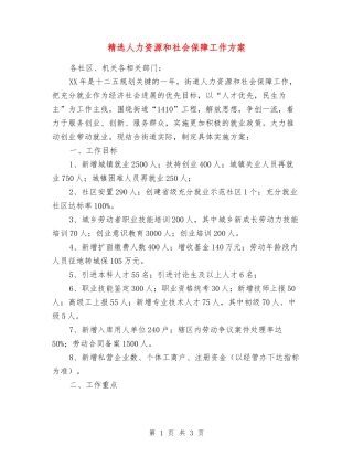 人力资源和社会保障工作方案