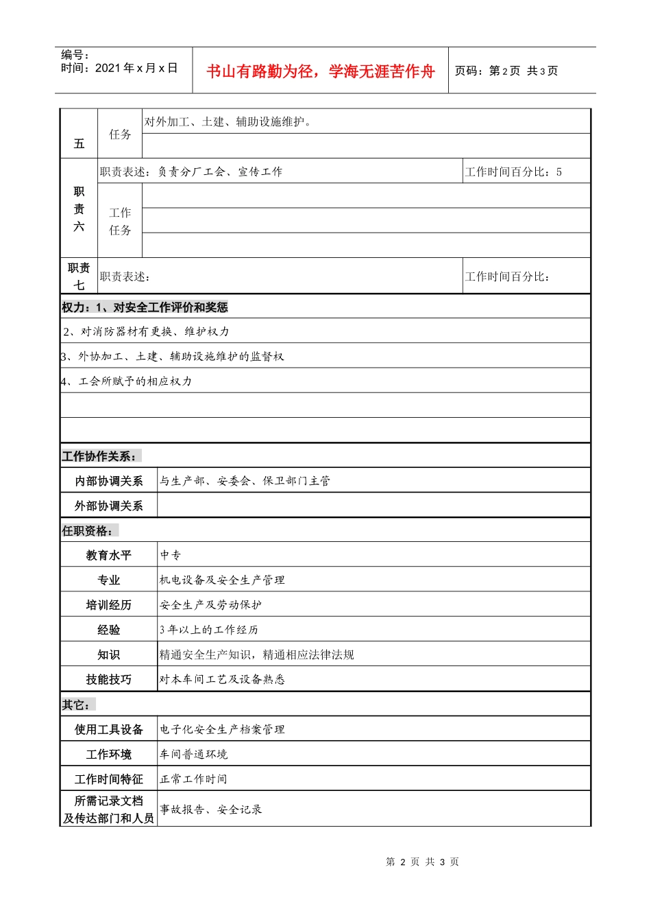 某化纤企业安全员职务说明书_第2页