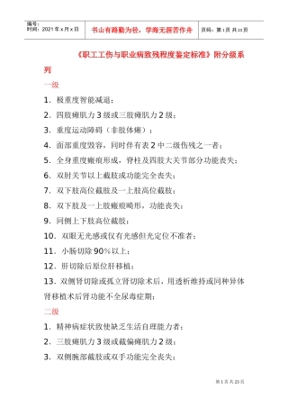 职工工伤与职业病致残程度鉴定标准