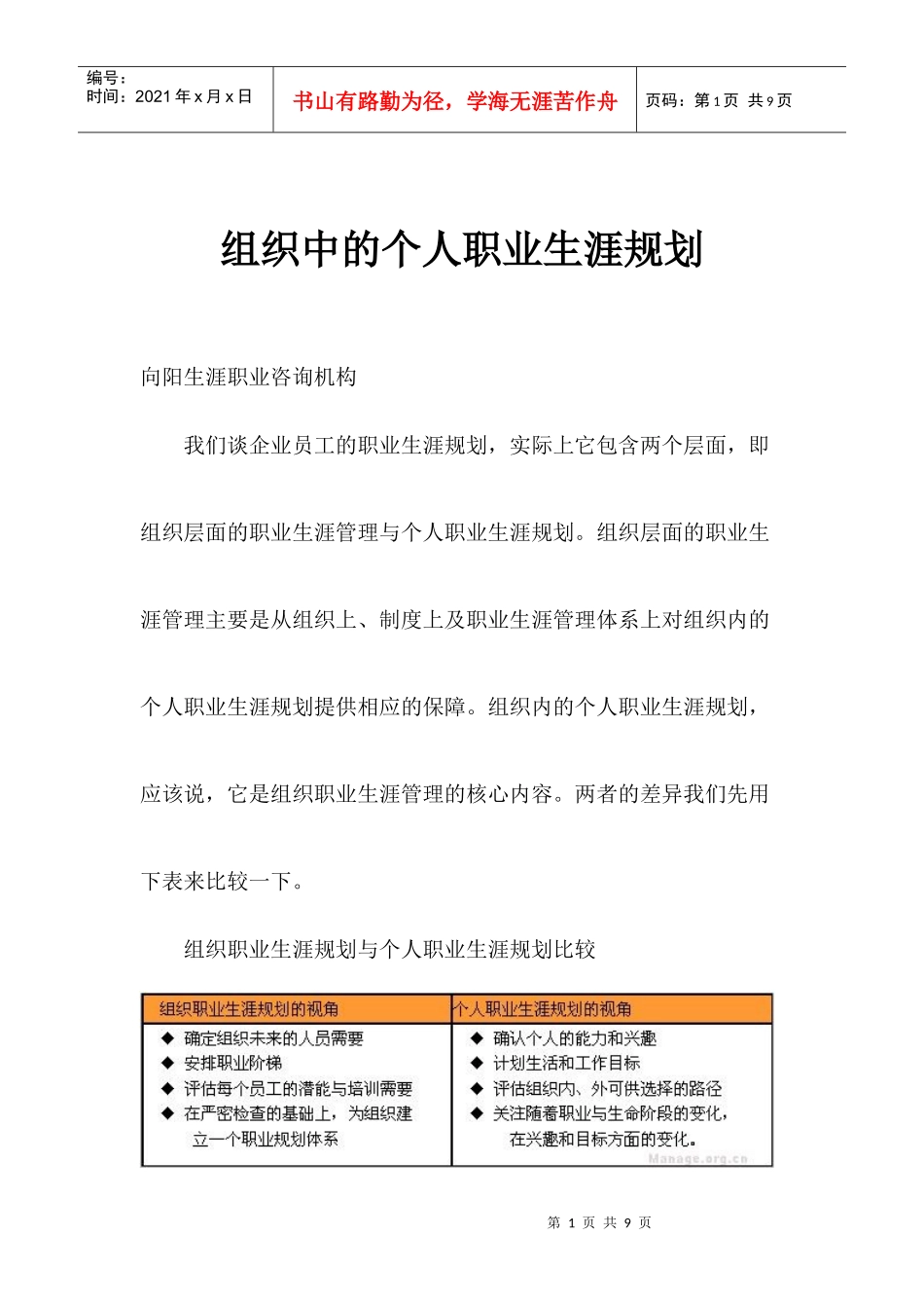 组织中的个人职业生涯规划_第1页