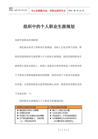 组织中的个人职业生涯规划