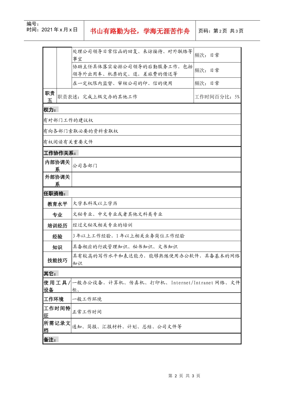 某发电企业机要文秘职务说明书_第2页