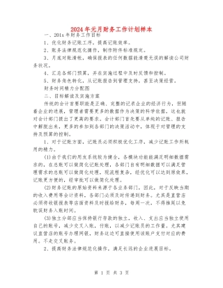 2024年元月财务工作计划样本