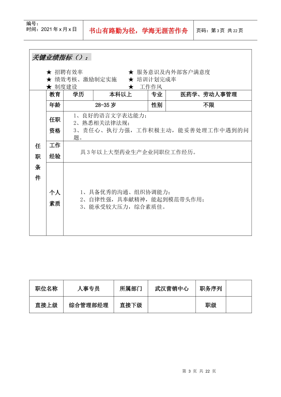 营销中心各部门职责及岗位分析_第3页