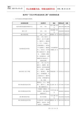 杭州市“万名大学生创业实训工程”实训机构名录