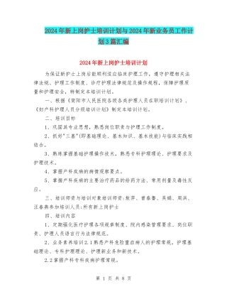 2024年新上岗护士培训计划与2024年新业务员工作计划3篇汇编