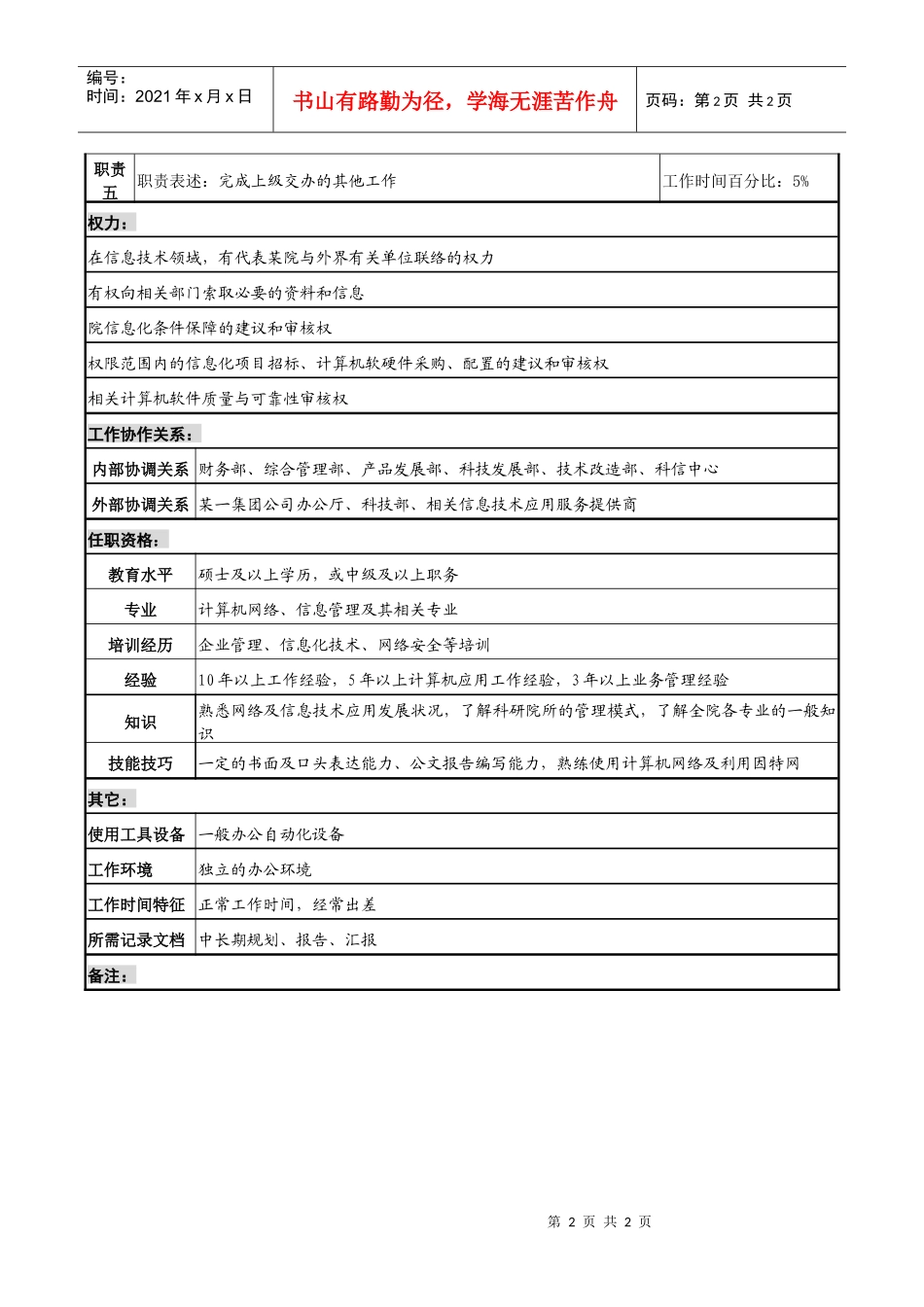 某材料研究院信息副总工程师职务说明书_第2页