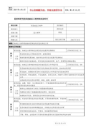 某材料研究院信息副总工程师职务说明书