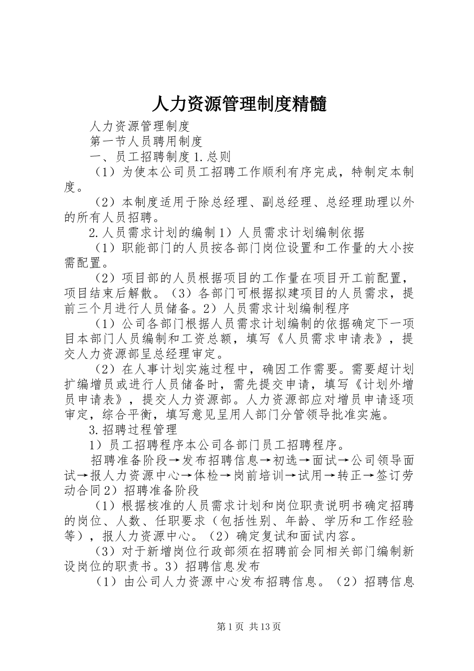 人力资源管理规章制度精髓 (2)_第1页