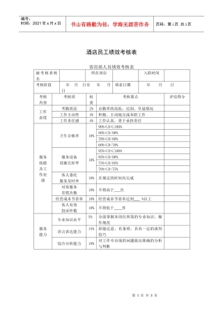酒店员工绩效考核表