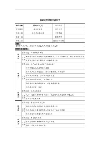 科研开发岗岗位说明书