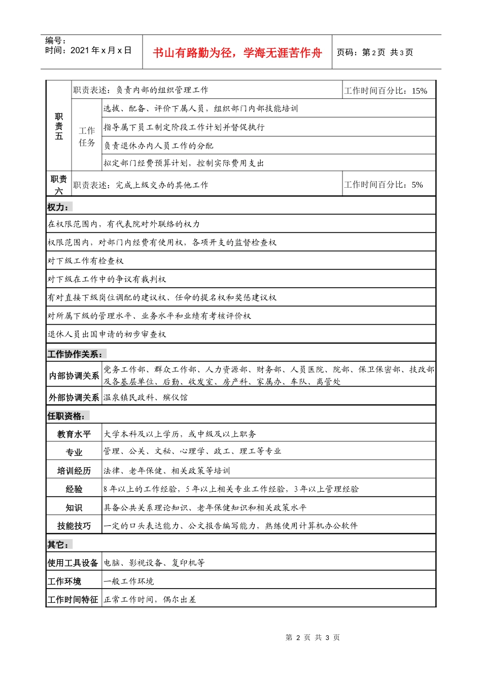 某材料研究院退休办主任职务说明书_第2页