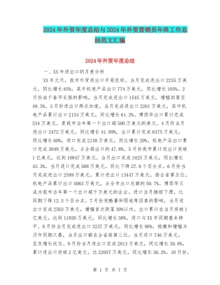 2024年外贸年度总结与2024年外贸营销员年终工作总结范文汇编