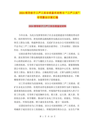 2024领导班子三严三实自我鉴定材料与“三严三实”专项整治方案汇编