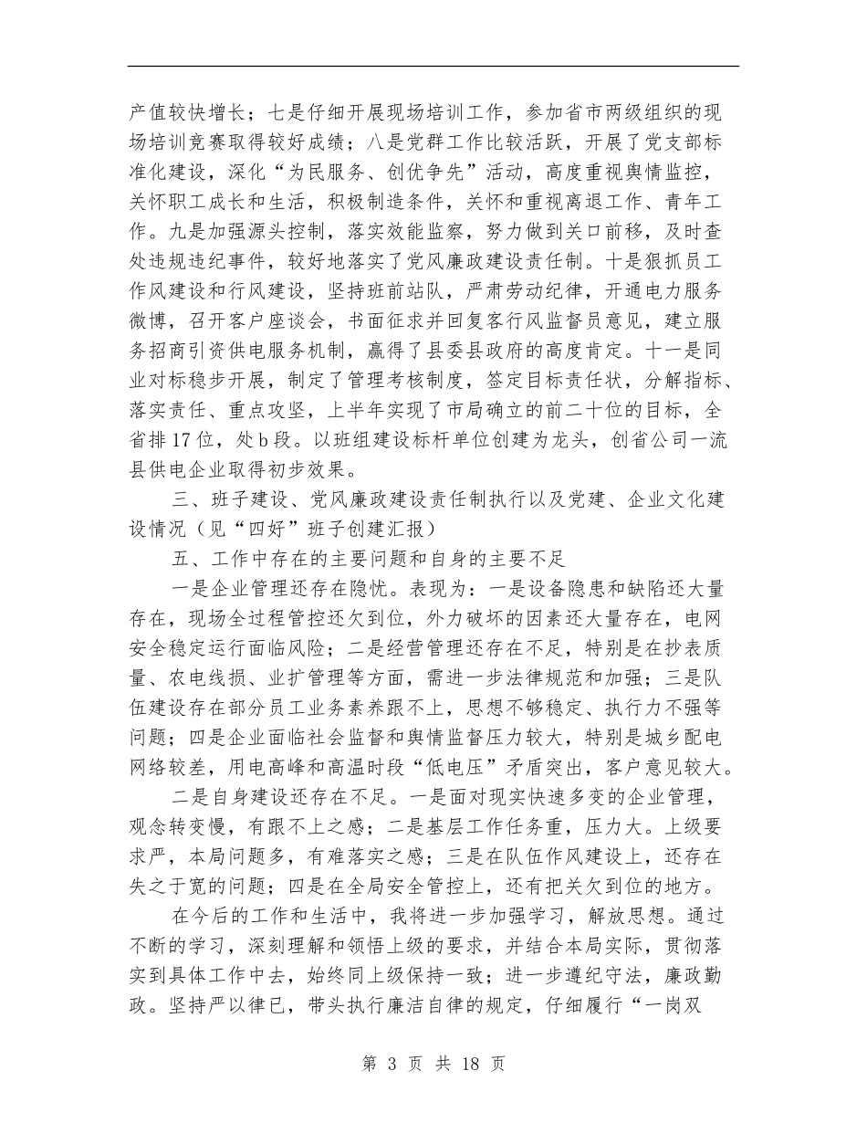 县电力局领导2024年个人述职报告_第3页