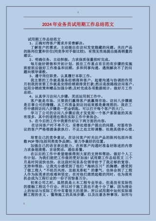 2017年业务员试用期工作总结范文