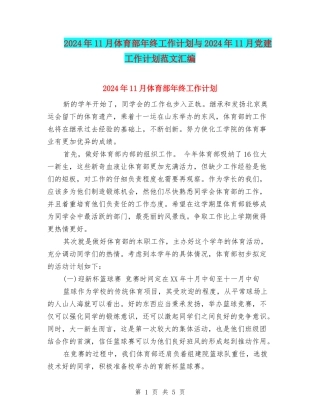 2024年11月体育部年终工作计划与2024年11月党建工作计划范文汇编