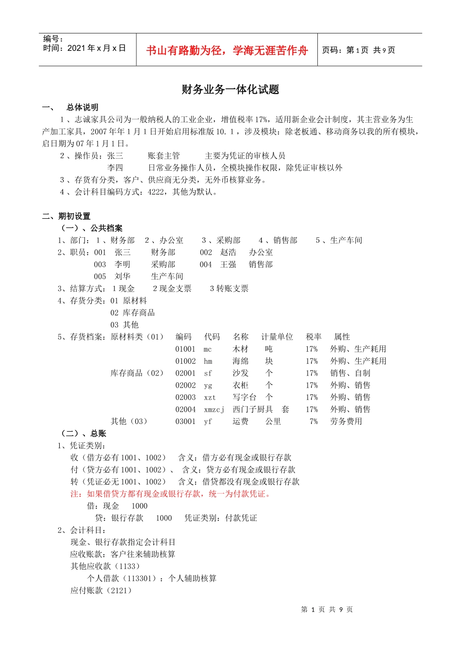 用友软件T3练习：一线培训_第1页