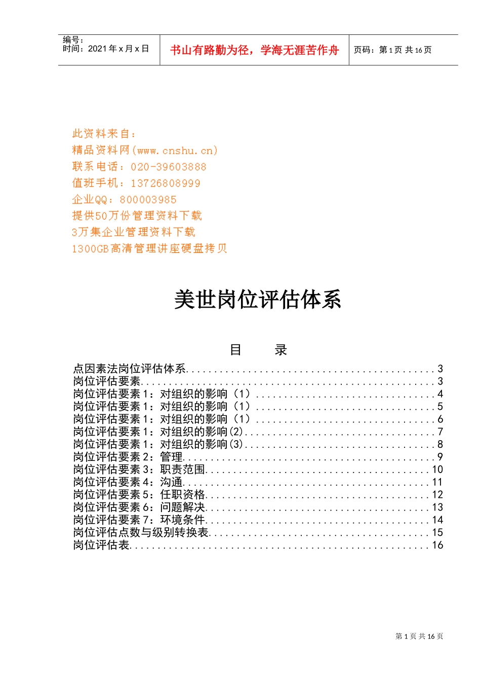 某某企业岗位评估体系概述_第1页