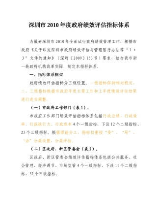 深圳市政府绩效评估指标体系