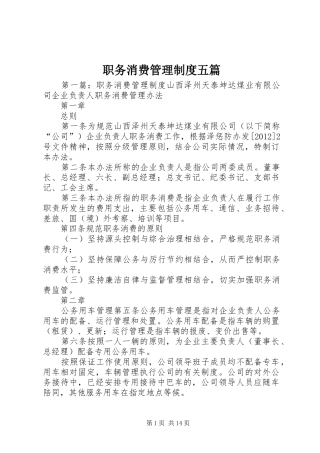 职务消费管理规章制度五篇