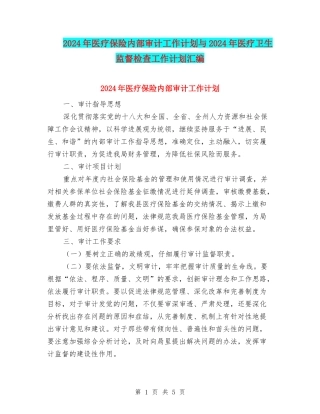 2024年医疗保险内部审计工作计划与2024年医疗卫生监督检查工作计划汇编