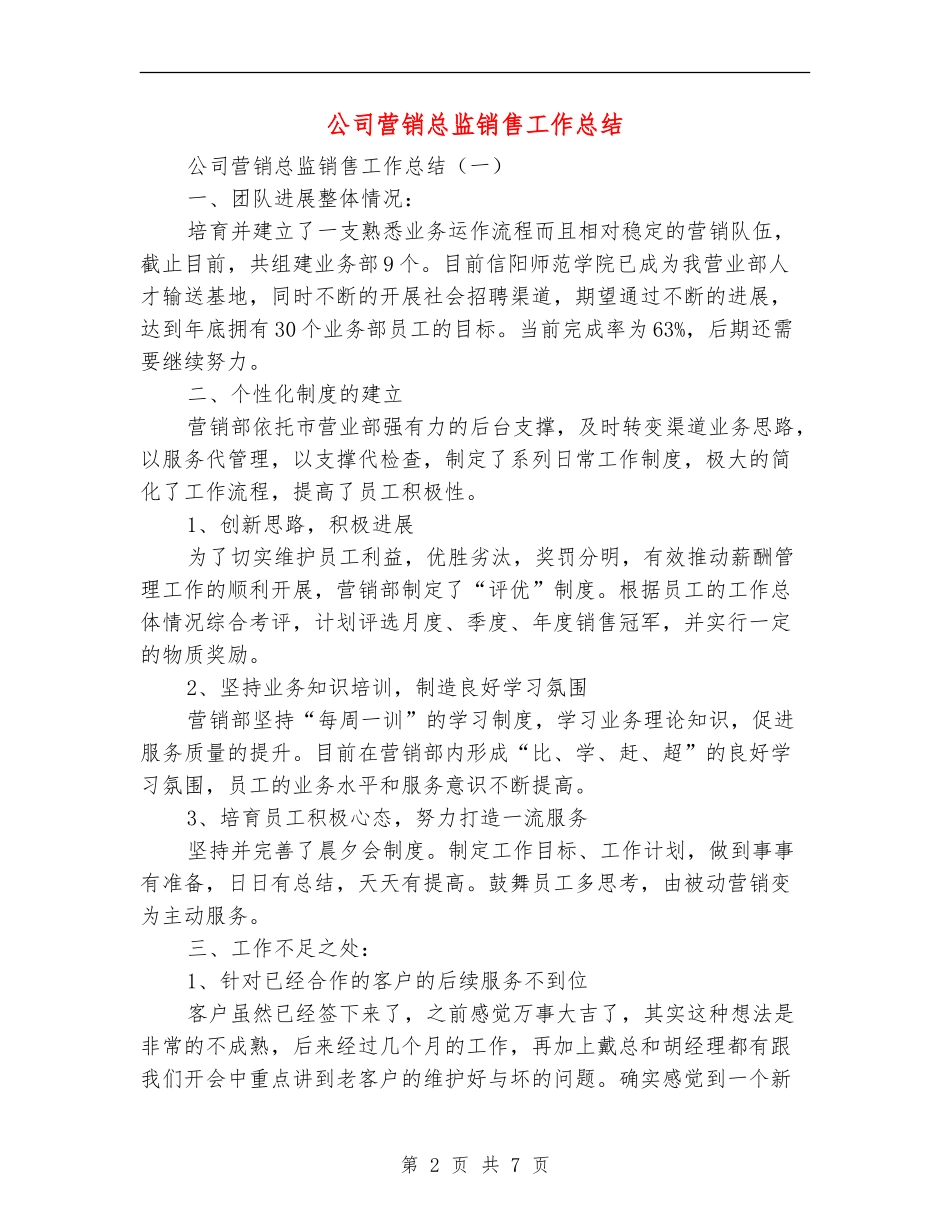 公司营销总监销售工作总结_第2页