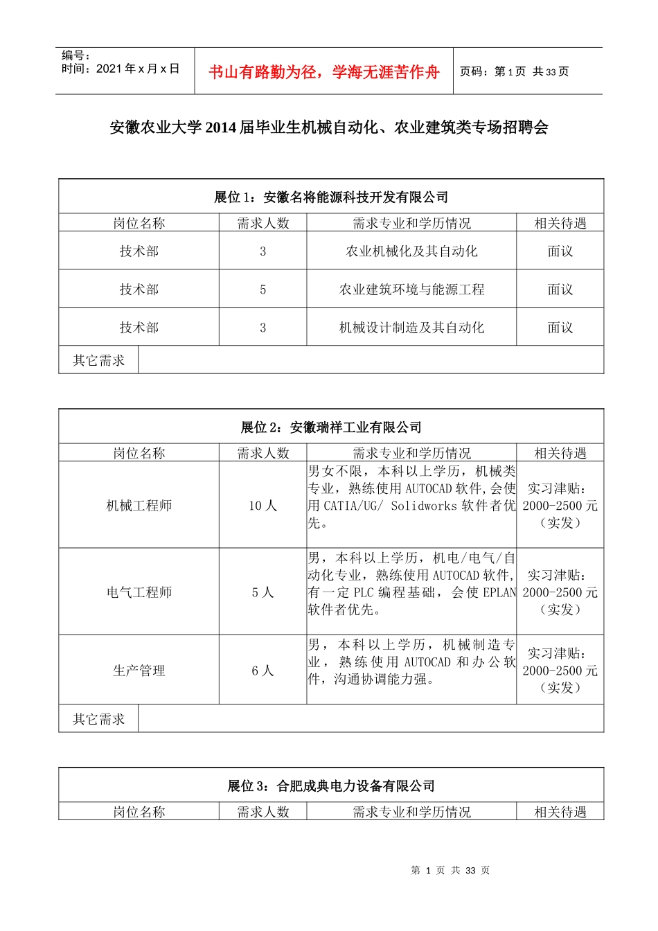 毕业生机械自动化农业建筑类专场招聘会_第1页