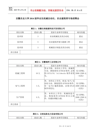 毕业生机械自动化农业建筑类专场招聘会