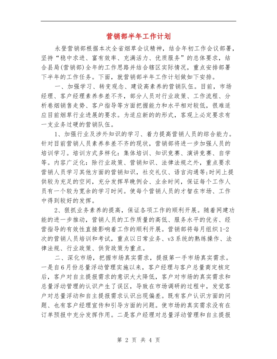 营销部半年工作计划_第2页