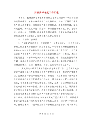 财政所半年度工作汇报