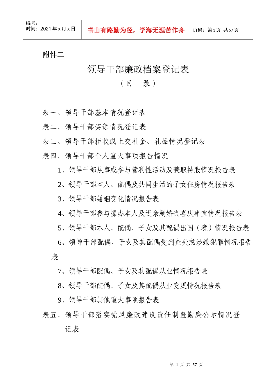 领导干部廉政档案登记表汇编_第1页