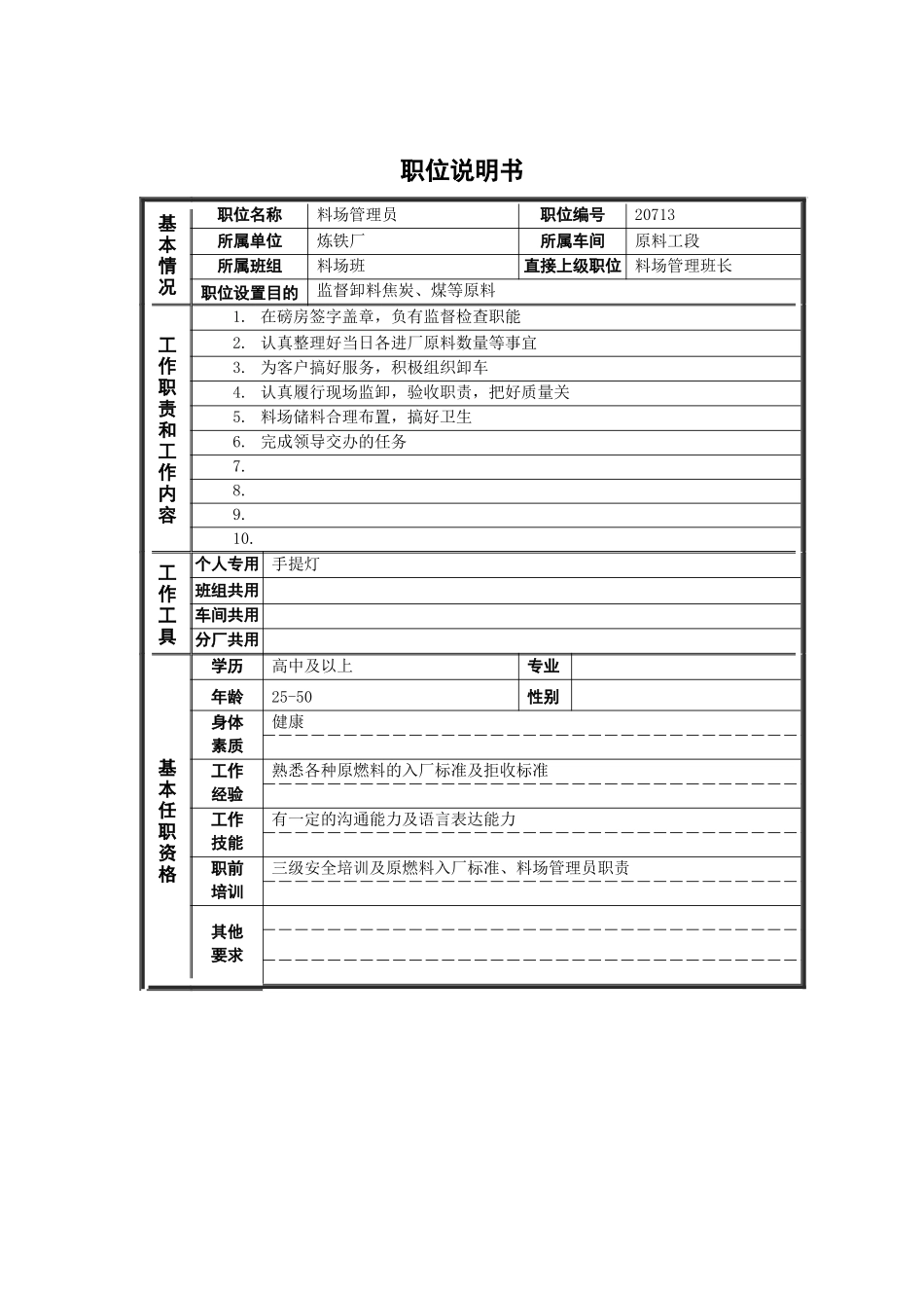 料场管理员岗位说明书_第1页