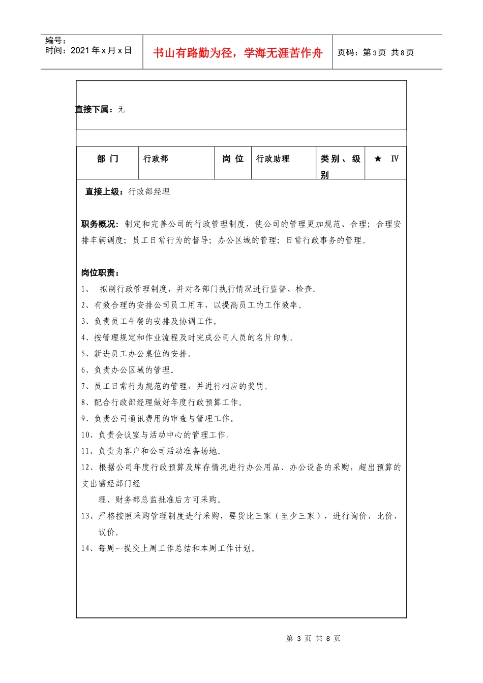 行政部门的岗位说明书_第3页