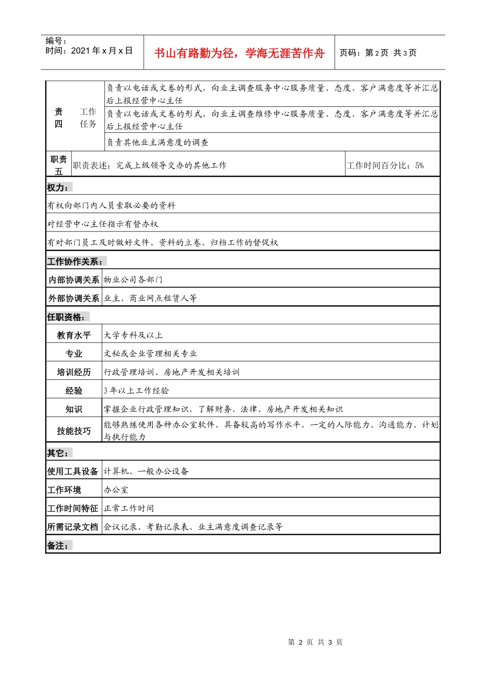 物业公司主任助理职务说明书_第2页